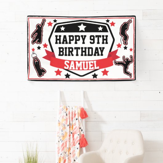 Ninja Warrior Boys Verjaardagsfeestje Zwart & Rood Spandoek (Insitu)