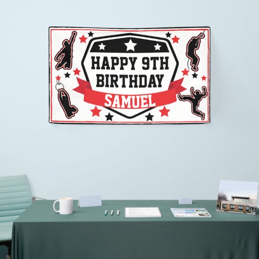 Ninja Warrior Boys Verjaardagsfeestje Zwart & Rood Spandoek (Beurs)