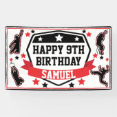 Ninja Warrior Boys Verjaardagsfeestje Zwart & Rood Spandoek (Horizontaal)