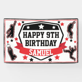 Ninja Warrior Boys Verjaardagsfeestje Zwart & Rood Spandoek