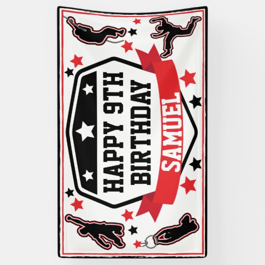 Ninja Warrior Boys Verjaardagsfeestje Zwart & Rood Spandoek (Verticaal)