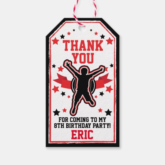 Ninja Warrior Boys Zwart & Rood Verjaardag Cadeaulabel (Voorkant)