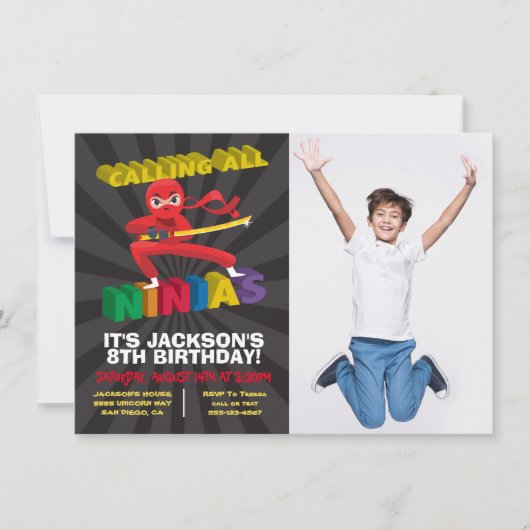 Ninja Warrior Foto Verjaardag Party Uitnodiging (Voorkant)