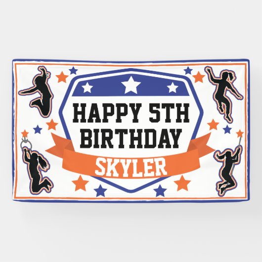 Ninja Warrior Girls Birthday Party Blue & Oranje Spandoek (Horizontaal)