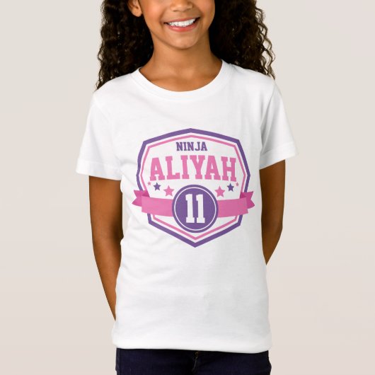 Ninja Warrior Girls Birthday Party Name & Age T-shirt (Voorkant)