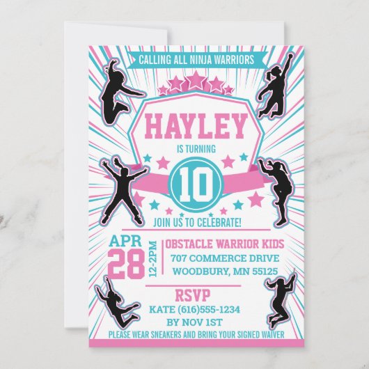 Ninja Warrior Girls Birthday Party Obstacle Course Kaart (Voorkant)