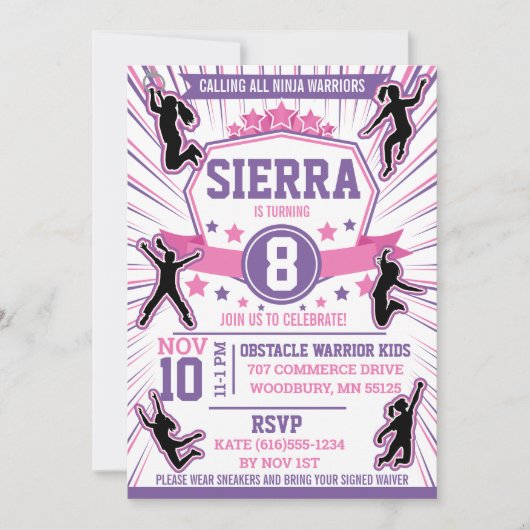 Ninja Warrior Girls Birthday Party Obstacle Course Kaart (Voorkant)