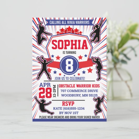 Ninja Warrior Girls Birthday Party Obstacle Course Kaart (Staand voorkant)