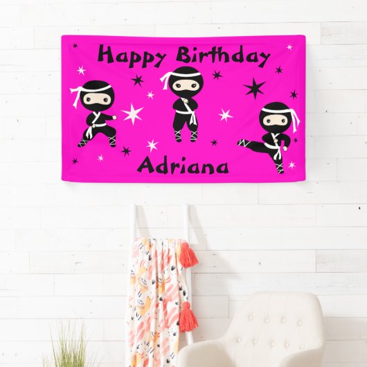 Ninja Warrior Girls Pink Birthday Party Spandoek (Insitu)