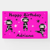 Ninja Warrior Girls Pink Birthday Party Spandoek (Horizontaal)