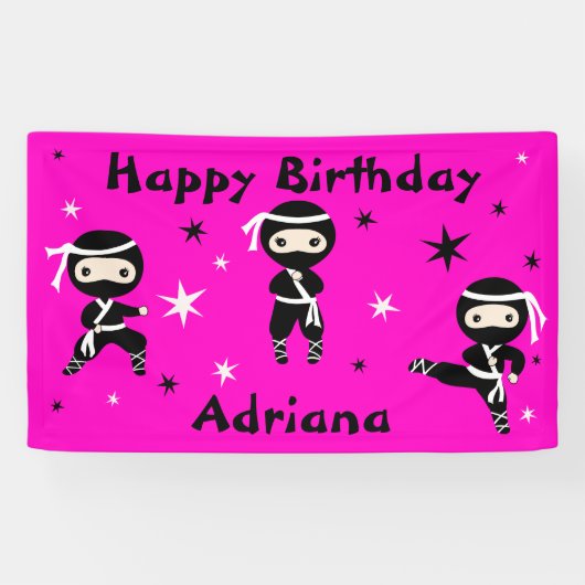 Ninja Warrior Girls Pink Birthday Party Spandoek (Horizontaal)