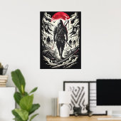 Ninja Warrior in Red Moon Battlefield - Japans Poster (Thuiskantoor)