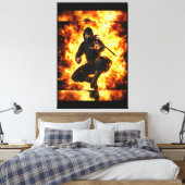 Ninja Warrior in Vuur 40x60 Canvas Afdruk (Insitu (Slaapkamer))