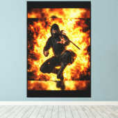 Ninja Warrior in Vuur 40x60 Canvas Afdruk (Insitu (Houten vloer))