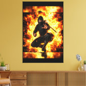 Ninja Warrior in Vuur 40x60 Canvas Afdruk (Insitu (Woonkamer))