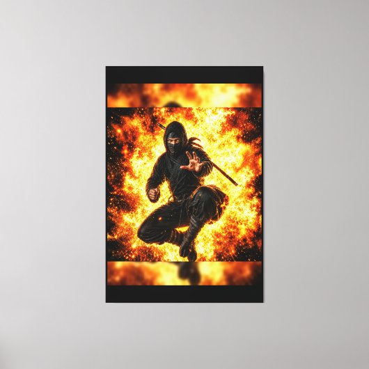 Ninja Warrior in Vuur 40x60 Canvas Afdruk (Voorkant)