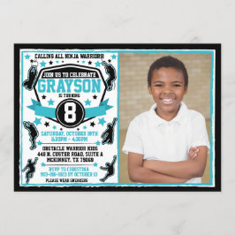 Ninja Warrior Jongen Zwart & Teal Foto Kaart