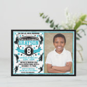 Ninja Warrior Jongen Zwart & Turkoois Foto Kaart (Staand voorkant)