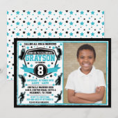 Ninja Warrior Jongen Zwart & Turkoois Foto Kaart (Voorkant / Achterkant)