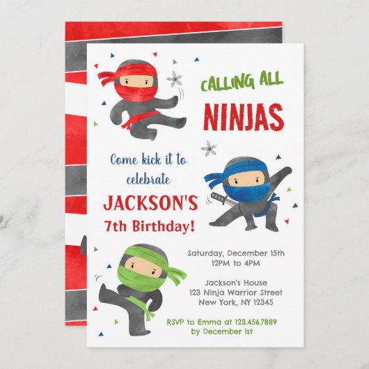 Ninja Warrior Karate Uitnodigingen voor verjaardag (Voorkant / Achterkant)