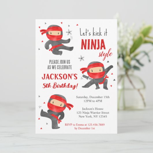 Ninja Warrior Karate Uitnodigingen voor verjaardag (Staand voorkant)