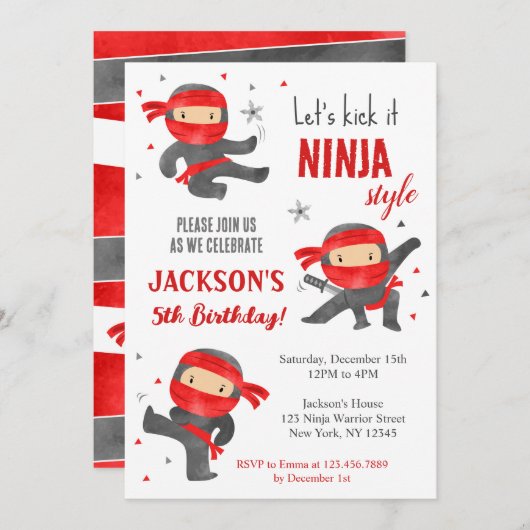 Ninja Warrior Karate Uitnodigingen voor verjaardag (Voorkant / Achterkant)