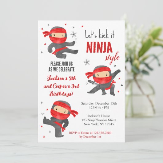 Ninja Warrior Karate Uitnodigingen voor verjaardag (Staand voorkant)