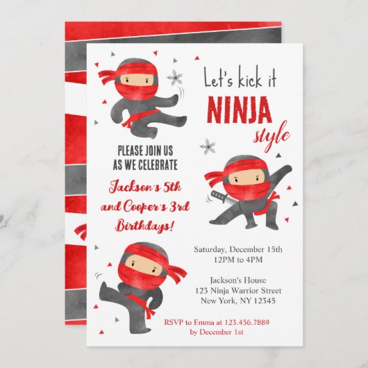 Ninja Warrior Karate Uitnodigingen voor verjaardag (Voorkant / Achterkant)