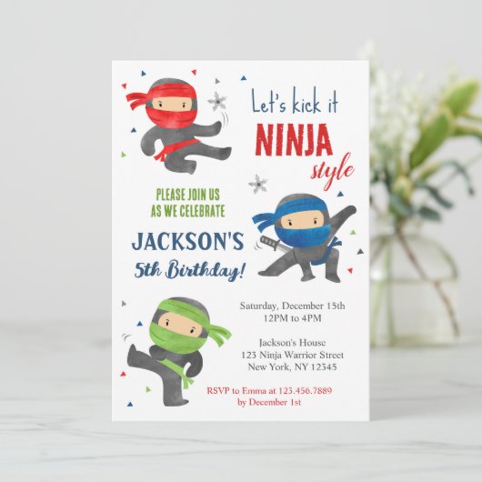 Ninja Warrior Karate Uitnodigingen voor verjaardag (Staand voorkant)