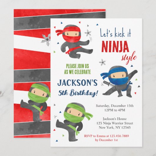 Ninja Warrior Karate Uitnodigingen voor verjaardag (Voorkant / Achterkant)