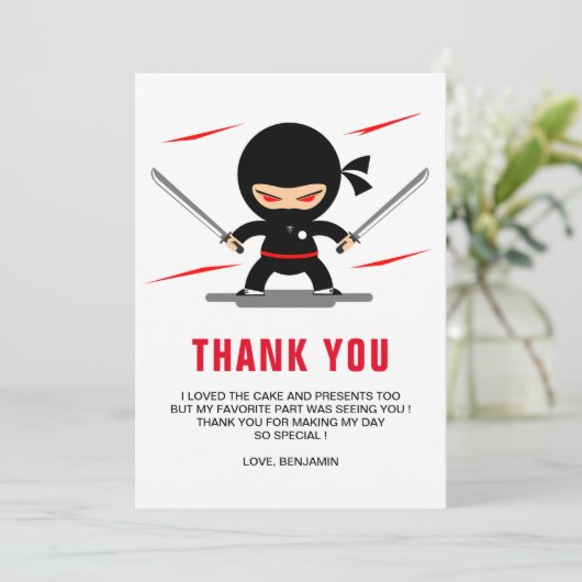 Ninja Warrior Kids Birthday Party Bedankkaart (Staand voorkant)
