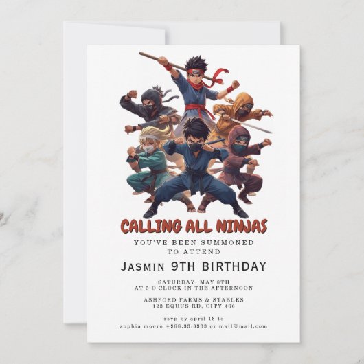 Ninja Warrior Kids Birthday Party Kaart (Voorkant)