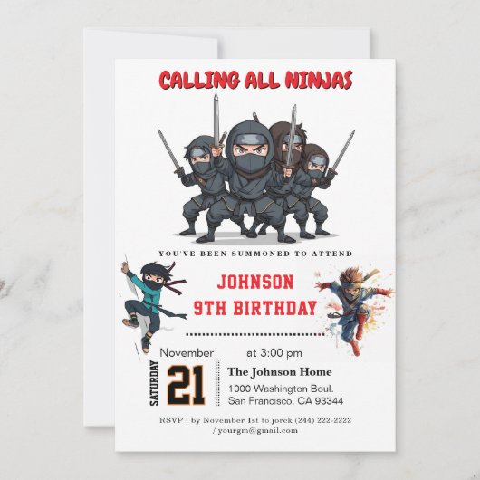 Ninja Warrior Kids Birthday Party Kaart (Voorkant)
