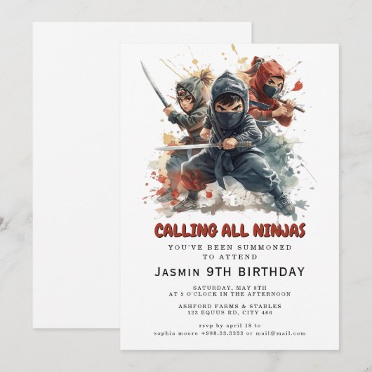 Ninja Warrior Kids Birthday Party Kaart (Voorkant / Achterkant)