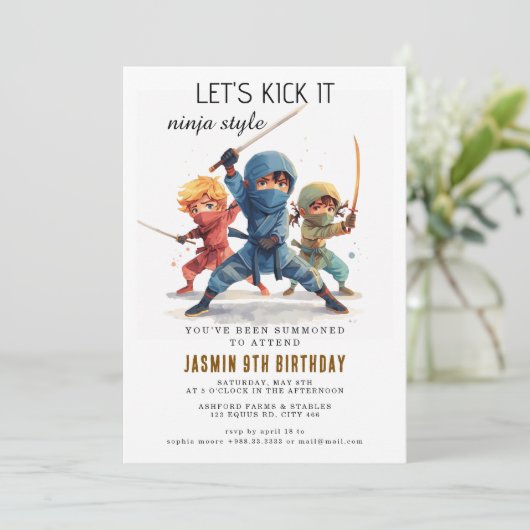 Ninja Warrior Kids Birthday Party Kaart (Staand voorkant)