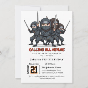 Ninja Warrior Kids Birthday Party Kaart
