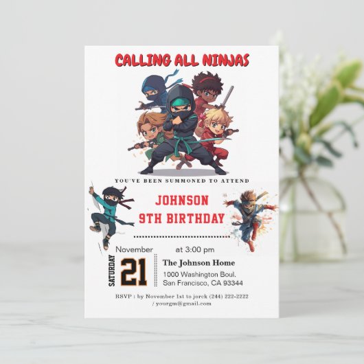 Ninja Warrior Kids Birthday Party Kaart (Staand voorkant)