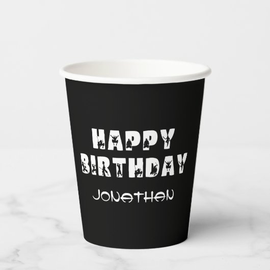 Ninja Warrior Kinder Zwart-wit Verjaardagsfeestje Papieren Bekers (Achterkant)