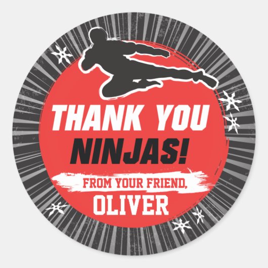 Ninja Warrior Martial Arts Verjaardag Dank u Ronde Sticker (Voorkant)