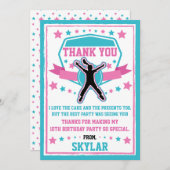 Ninja Warrior Meisjes Roze & Blauwgroen Dank je Ka Bedankkaart (Voorkant / Achterkant)