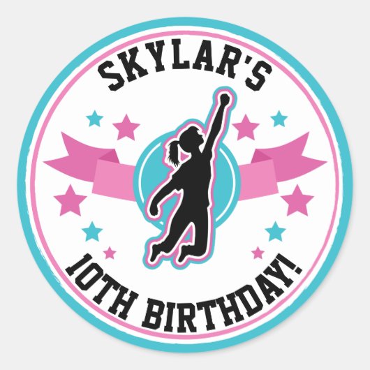 Ninja Warrior Meisjes Roze Blauwgroen Verjaardag Ronde Sticker (Voorkant)