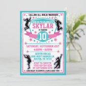 Ninja Warrior Meisjes Roze Blauwgroen Verjaardagsf Kaart (Staand voorkant)