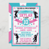 Ninja Warrior Meisjes Roze Blauwgroen Verjaardagsf Kaart (Voorkant / Achterkant)