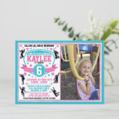 Ninja Warrior Meisjes Roze Blauwgroen Verjaardagsf Kaart (Staand voorkant)