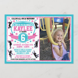 Ninja Warrior Meisjes Roze Blauwgroen Verjaardagsf Kaart