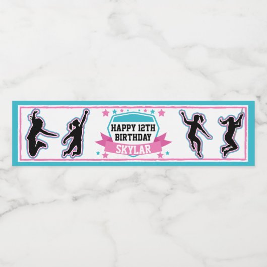 Ninja Warrior Meisjes Roze Blauwgroen Verjaardagsf Waterfles Etiket (Enkel label)