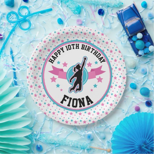 Ninja Warrior Meisjes Roze en Blauwgroen Verjaarda Papieren Bordje (Feest)