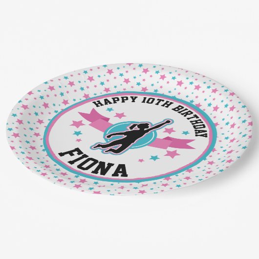 Ninja Warrior Meisjes Roze en Blauwgroen Verjaarda Papieren Bordje (Gekanteld)