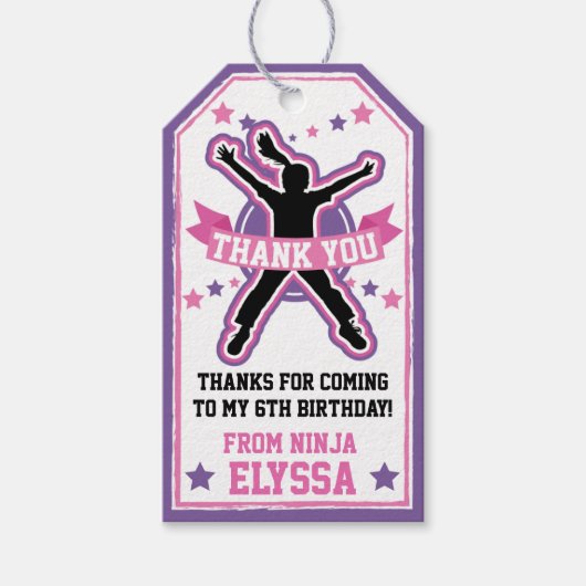 Ninja Warrior Meisjes Roze & Paarse Verjaardagsfee Cadeaulabel (Voorkant)