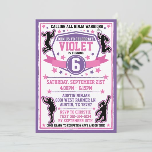 Ninja Warrior Meisjes Roze & Paarse Verjaardagsfee Kaart (Staand voorkant)